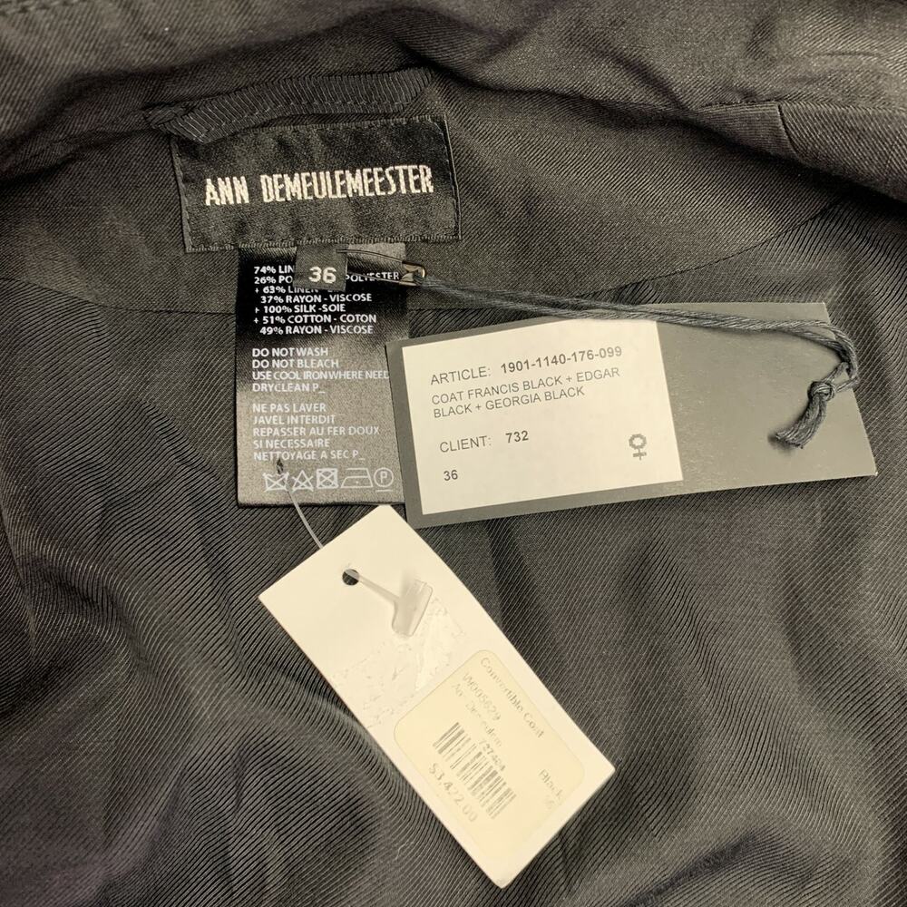 ANN DEMEULEMEESTER S Black Linen Blend Striped Layered Double Breasted Trench - Picture 7 of 10